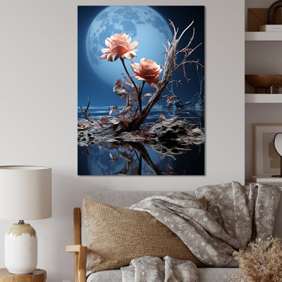 «Moonlit Flower Serenity Blooms II - Rose», art mural