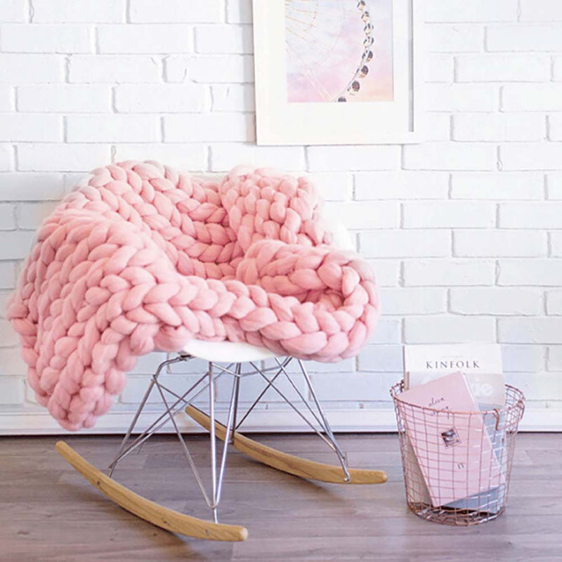 Oralia Chunky Knit Throw Blanket Handwoven Home Decor, W120 x L150cm, Grey