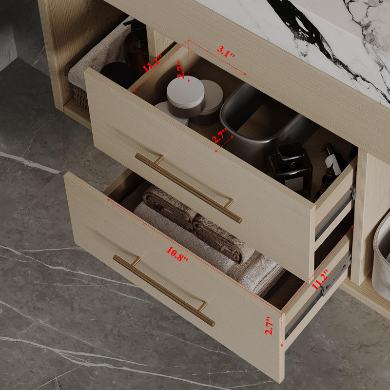 Meuble-lavabo mural avec lavabo en céramique frittée, Bois
