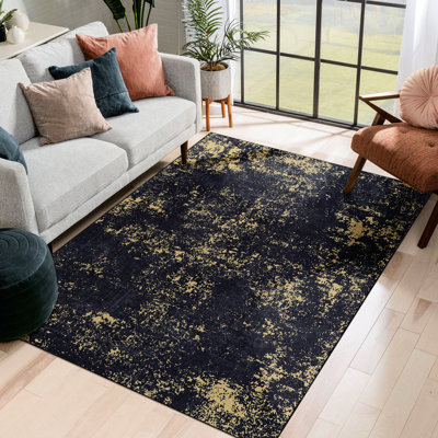 Tapis 6 x 9, lavables et antidérapants. Matériau robuste pour la chambre à coucher, le salon, la salle à manger. Pet &. Tapis noir et doré 6X9, cuisine résiliente, + look