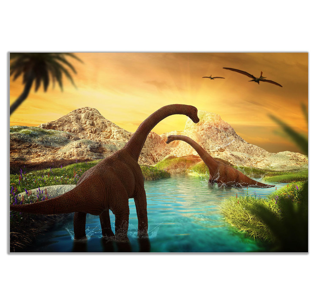 Dinosaur Landscape Canvas Wall Art Picture Print