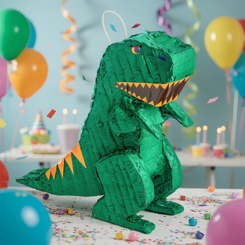 Fax Potato - Pinatas Dinosaur Cardboard Pinata, Stick and Blindfold Set - W43cm x D13cm x H55cm - Green