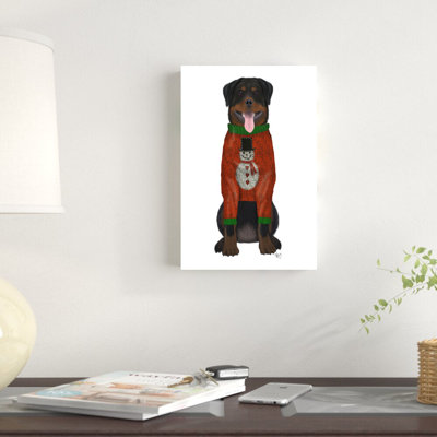«Christmas Des - Rottweiler In Christmas Pull» par Fab Funky - impression sur toile tendue