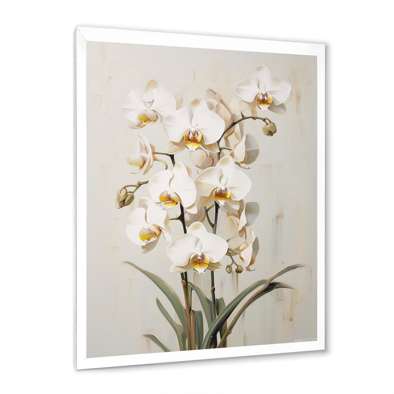 Orchidées beiges tranquillité IV, H 32 po x l 16 po x P 1 po, Cadre simple blanc