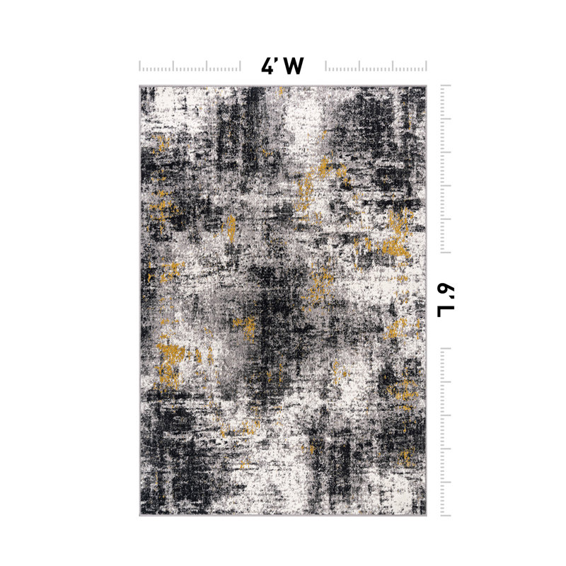 Tapis abstrait jaune / noir / gris, Rectangle 4 pi x 6 pi