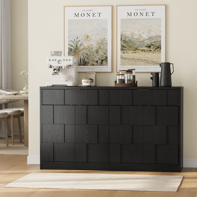 61" Sideboard Buffet Cabinet With Doors And Drawers, Large Storage Credenza For Kitchen, Living Room, Entryway, Black