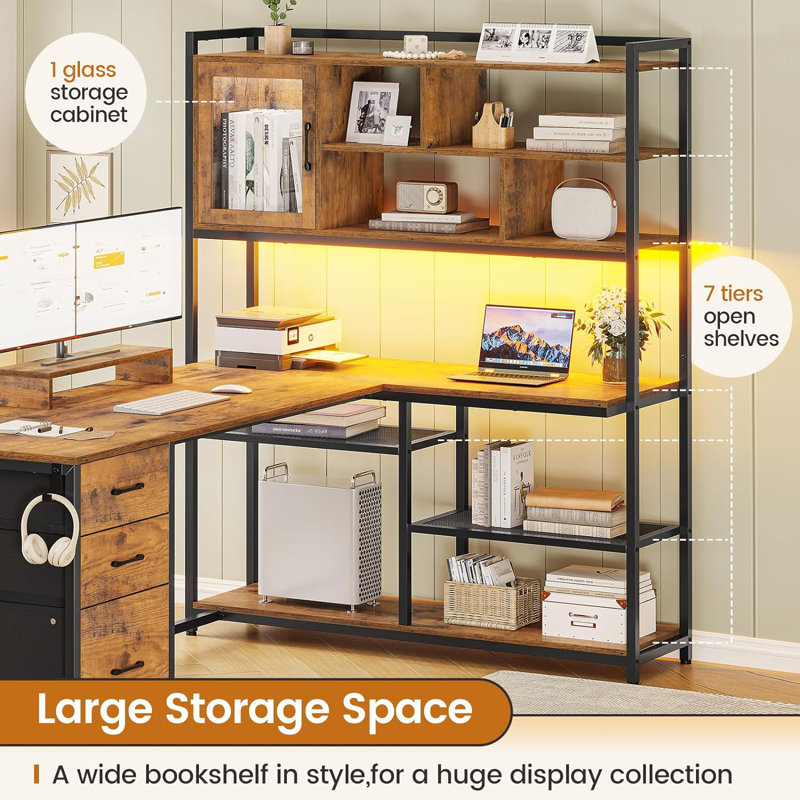 Barbarino L-Shaped Computer Desk, Rusric Brown