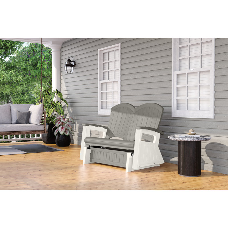 White and Peppercorn Plastic Adirondack Glider Chair