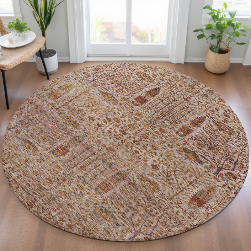 Tapis terre cuite lavable à la machine intérieur / extérieur Xhevrie, Rond 8 pi
