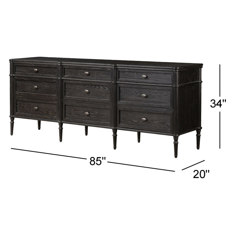 Toulouse Remmi 9 Drawer 85" W Double Dresser, Distressed Black