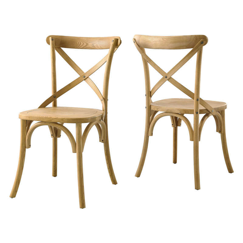 Natural Elm Wood X-Brace Back Dining Side Chair
