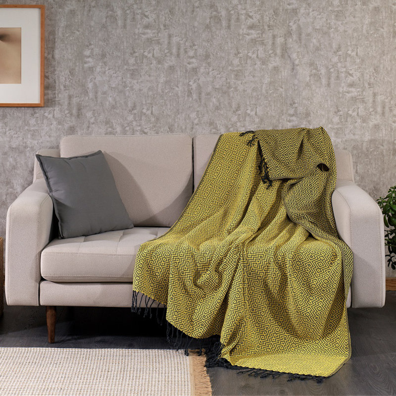 Cotton and Olive Throw, Yellow