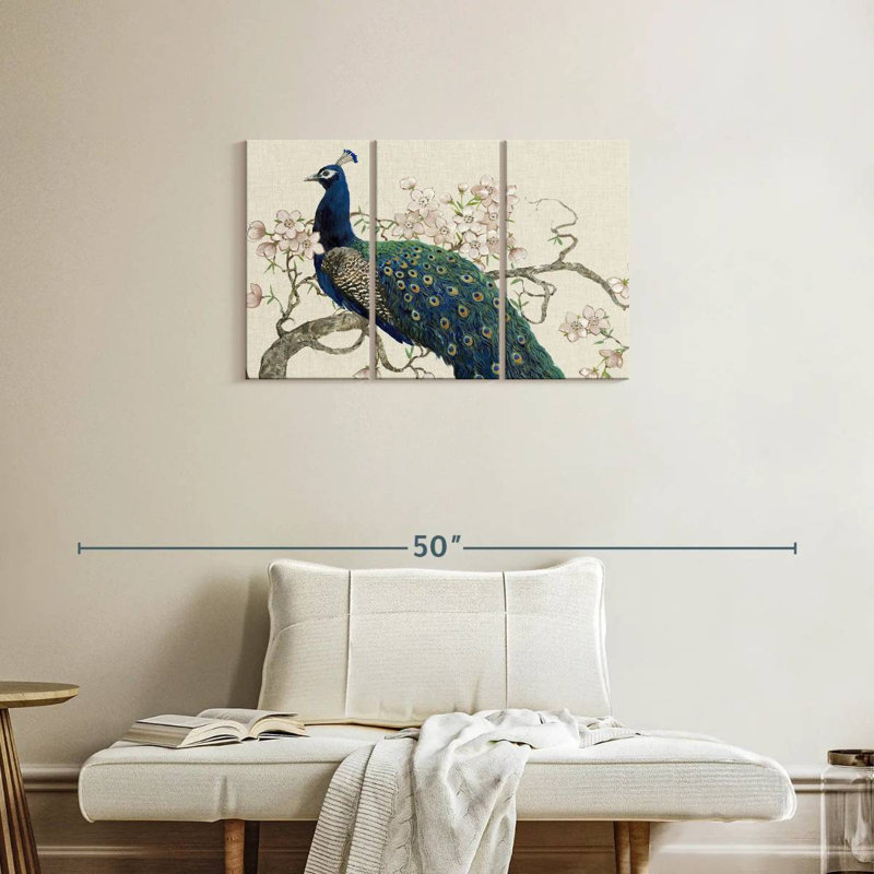Brampt paon et fleurs II, H 20 po x l 33 po