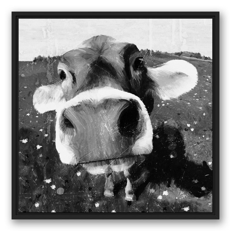 « cow close-up »-impression sur toile, Cadre noir, H 24 po x l 24 po