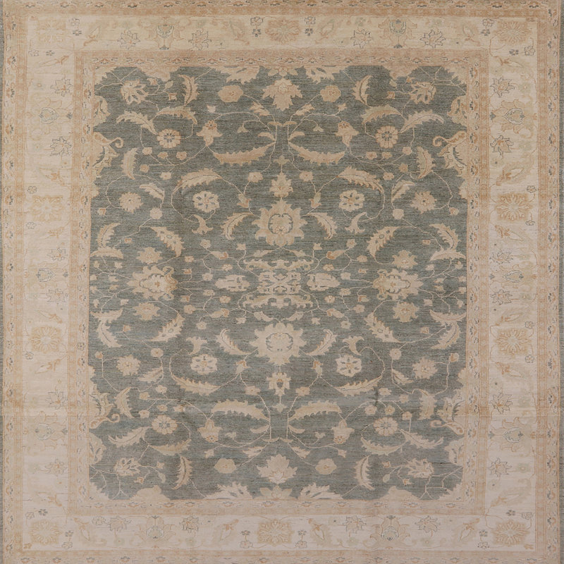 Tapis oriental beige / bleu sarcelle Hovnatan, Carré 5 pi