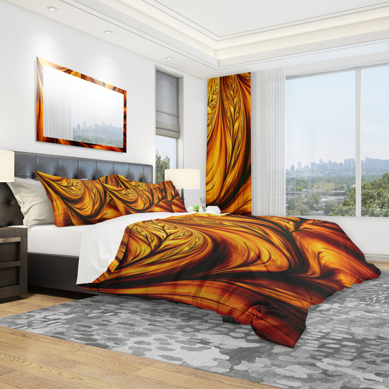 Golden Leaf - Ensemble de housse de couette abstrait - Microfibre de polyester
