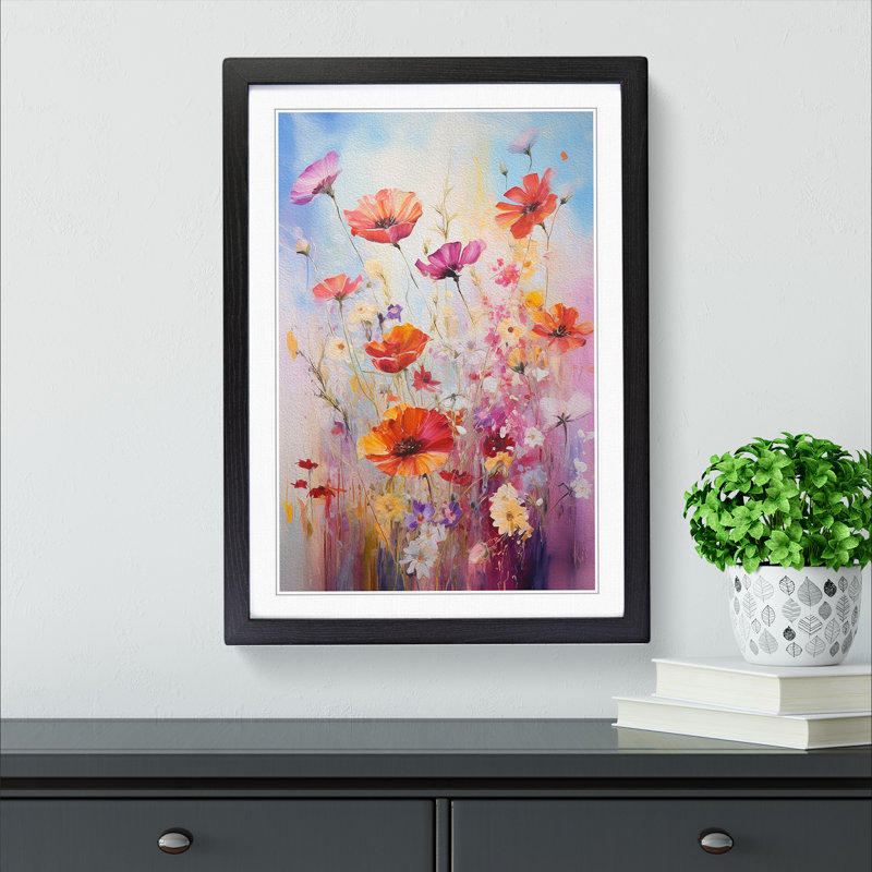 Wildflowers Gestural Art - Framed Print, 46cm H x 34cm W, Black Framed