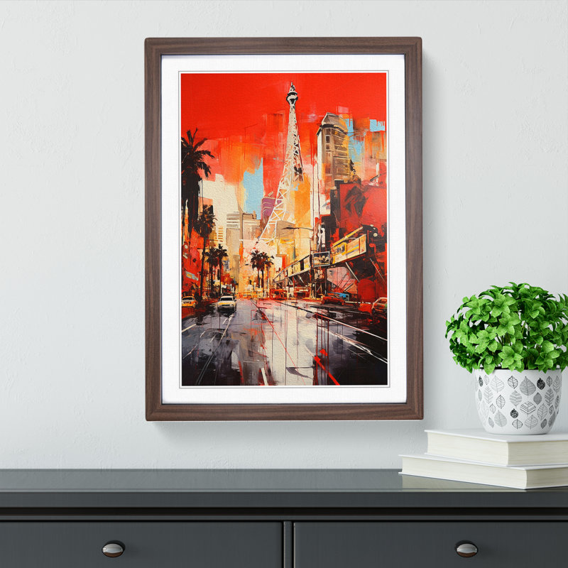 Las Vegas Gestural - Single Picture Frame Print on Wood, 46cm H x 34cm W x 2cm D, Walnut