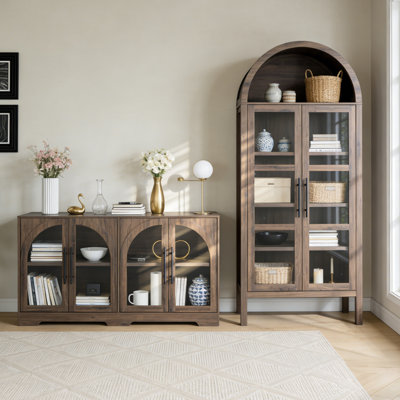 Buffet rustique 2 pièces et armoire arquée, armoire de cuisine en bois, avec rangement et tablettes réglables pour la salle à manger, le salon