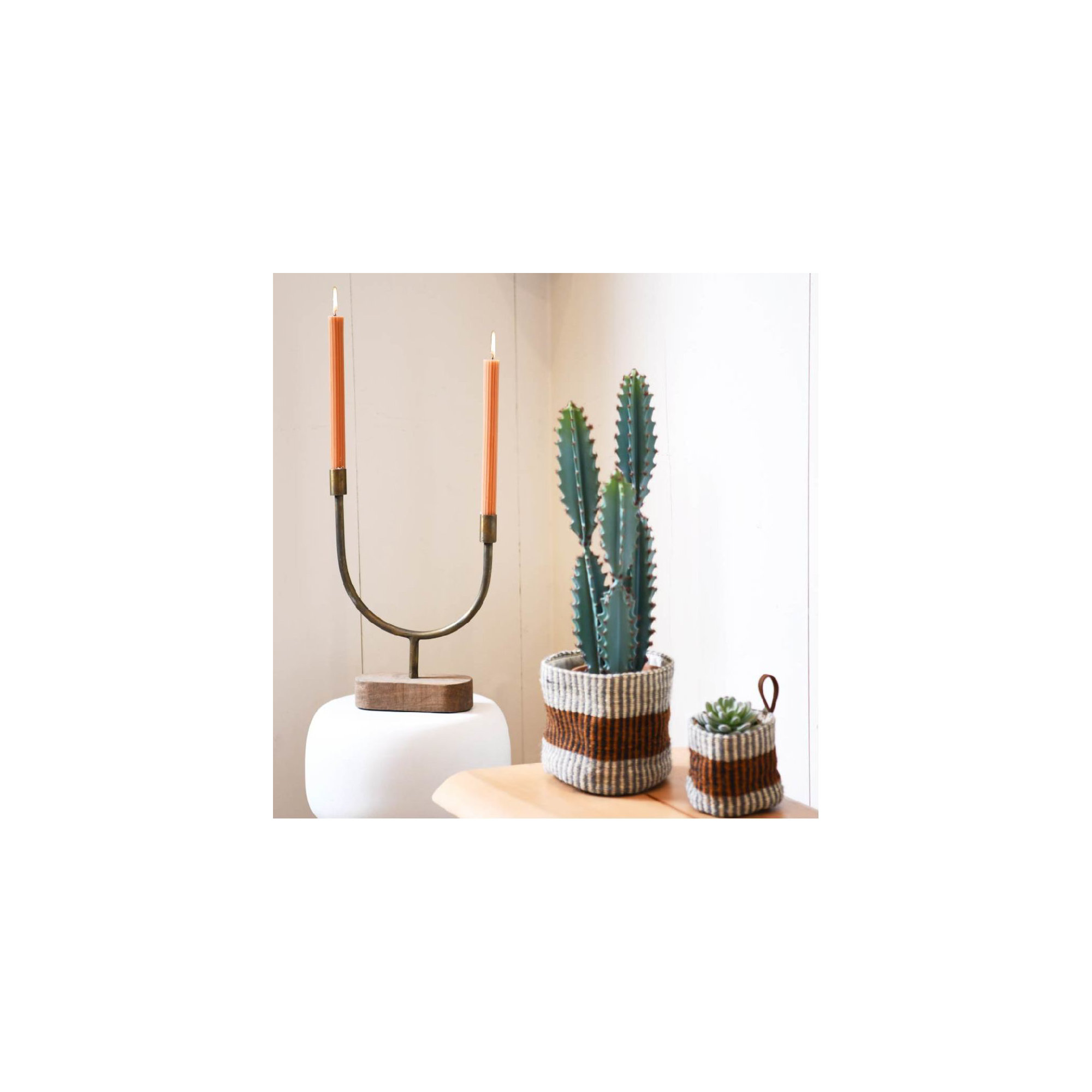 17.75" Iron Tabletop Candlestick, 13.75" H x 10.25" W x 3" D