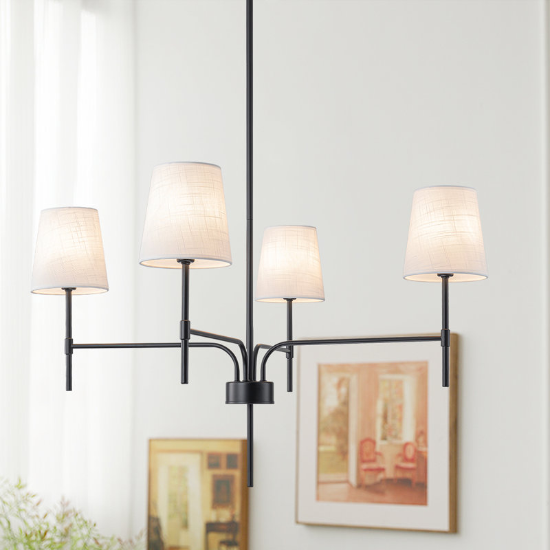 Agathon 4-Light Transitional Modern Chandelier With White Fabric Shades, Matte Black