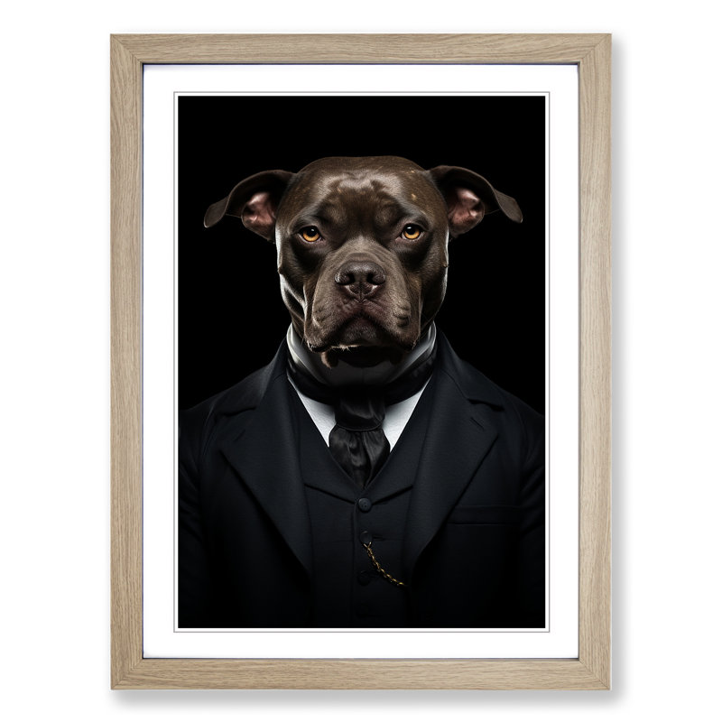 Staffordshire Bull Terrier Dadaism - Single Picture Frame Print on Wood, 46cm H x 34cm W x 2cm D, Oak