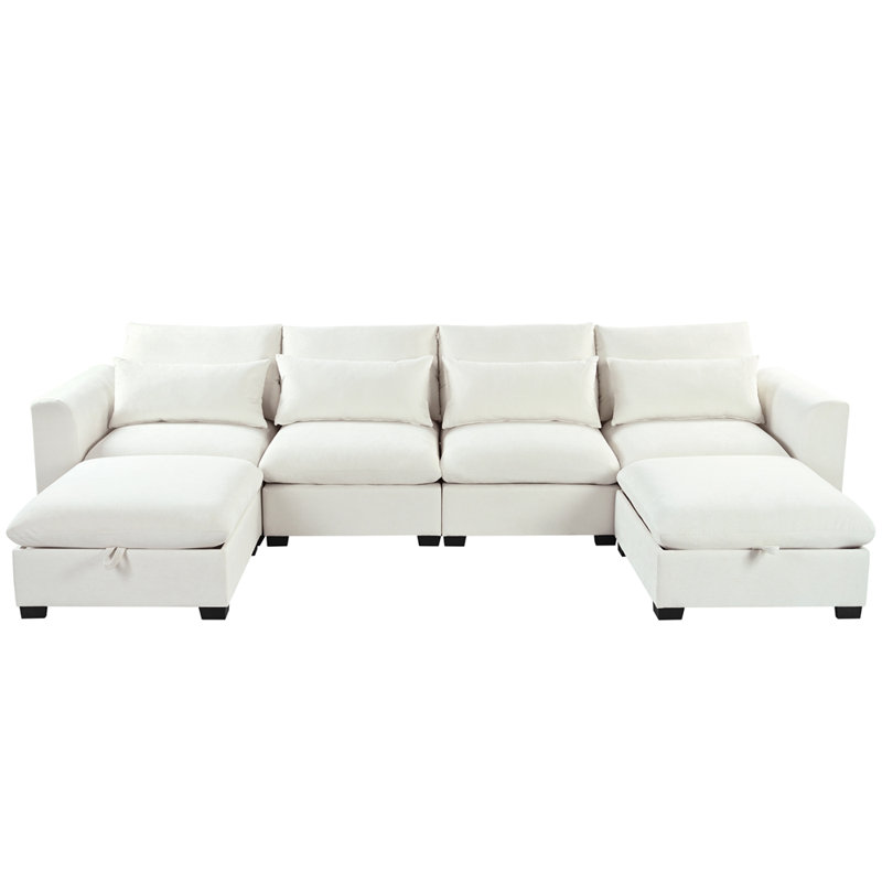 Canapé d'angle modulaire en U avec deux repose-pieds U_Style, Mélange de lin beige