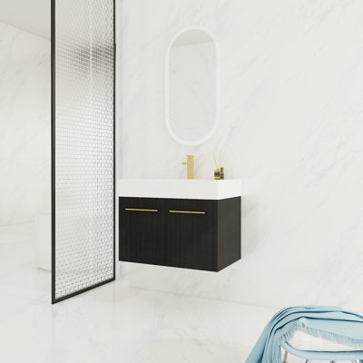 30 Inch Wall-Mounted Bathroom Vanity With Sink, Thick Edged Resin Basin