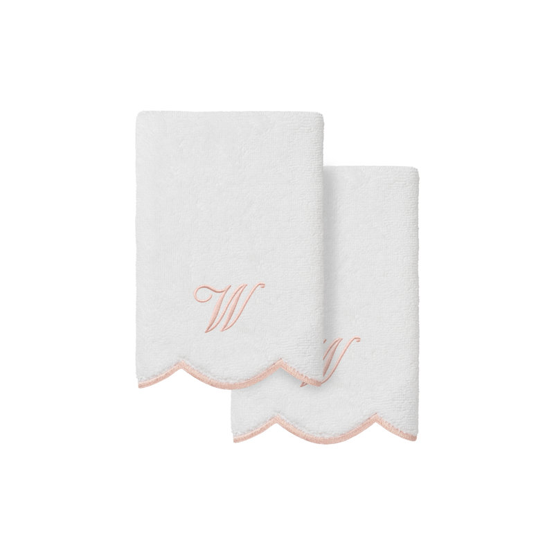 Ensemble de serviettes Linum Home Textiles 100% coton turc ADORNIA, Blanc / Rose, W, Ensemble de 2 serviettes à doigts