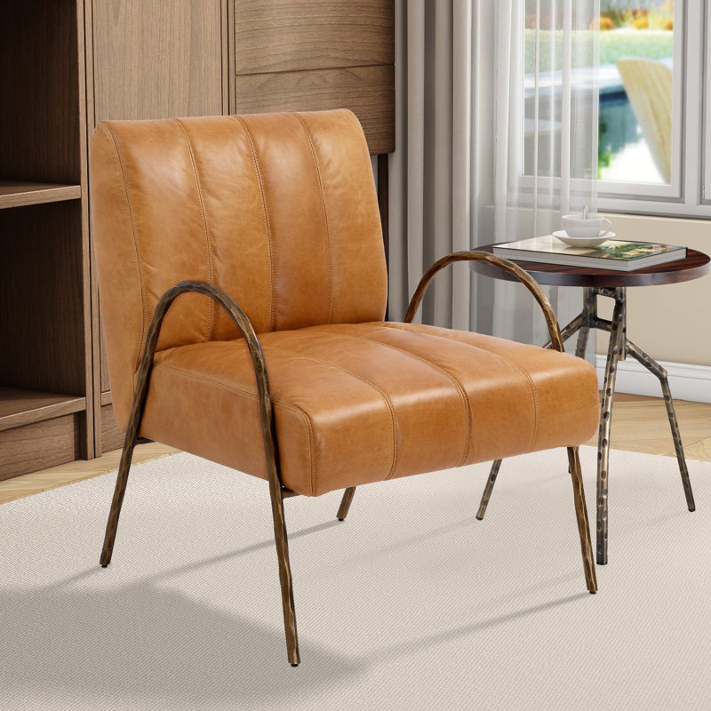 Zailah 27.5'' Wide Genuine Leather Accent Chair, Orange