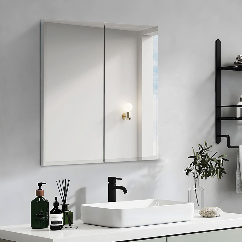 Armoire à pharmacie polyvalente en aluminium avec portes doubles et miroir pour salle de bain
