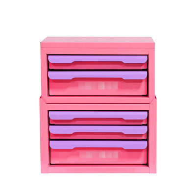 Five Drawer-Style Storage Box In Pink-Purple For Home Organization, Cold Rolled Steel Structure, Easy To Clean And Maintain, Ideal Option Desktop With Five Drawers, Cosmetic Desk Item Storage,
