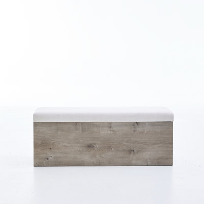 Banc rembourré à plateau rabattable avec base en bois de chêne - Toile texturée, espace de rangement, base en chenille en toile souple, ambiance contemporaine