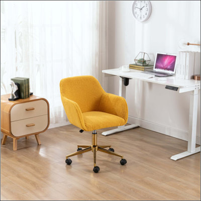 Fauteuil de bureau moderne en tissu Teddy, réglable, pivotant à 360°, avec roulettes universelles, hauteur réglable, idéal pour le bureau à domicile et le salon.