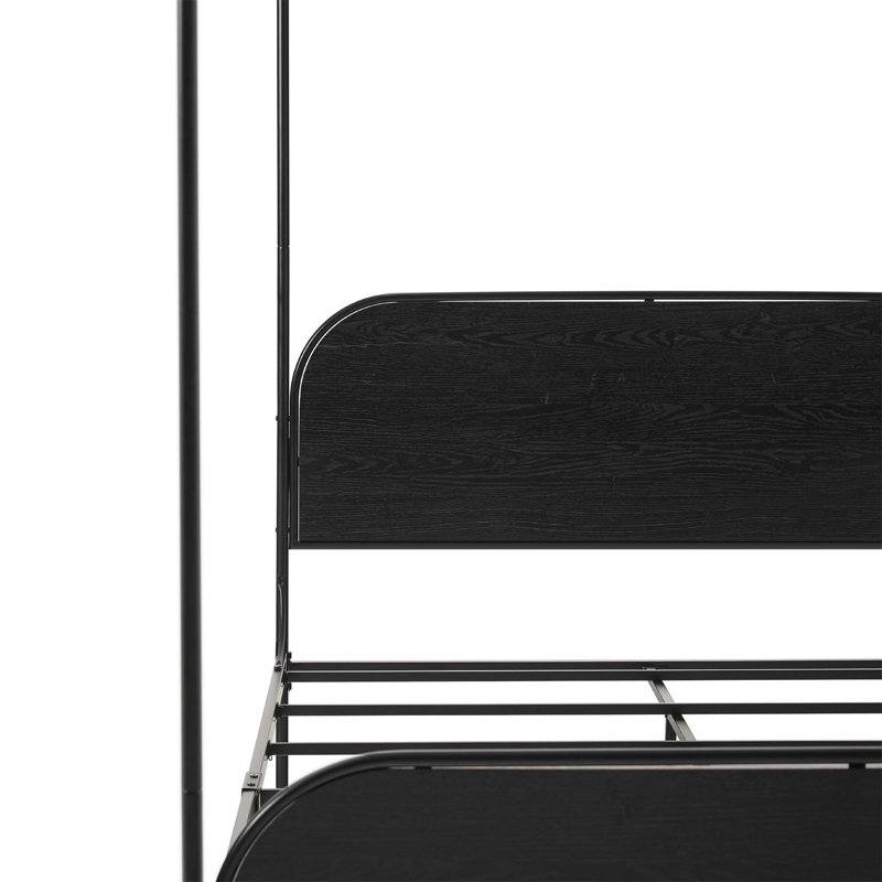 Black Queen Metal Canopy Bed with Wood Headboard