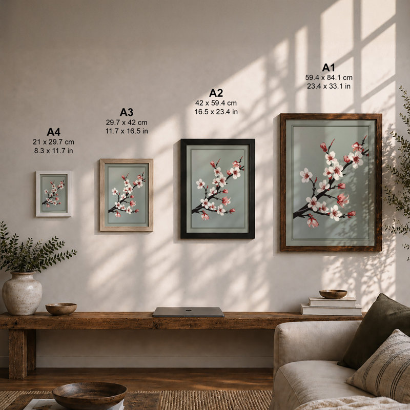 Cherry Blossoms Unfolding Botanical - Framed Print, Oak, A4 - 29.7 x 21.0 cm