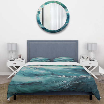 Ocean Teal Wave Expression - Coastal Duvet Cover Set - Microfiber Polyester