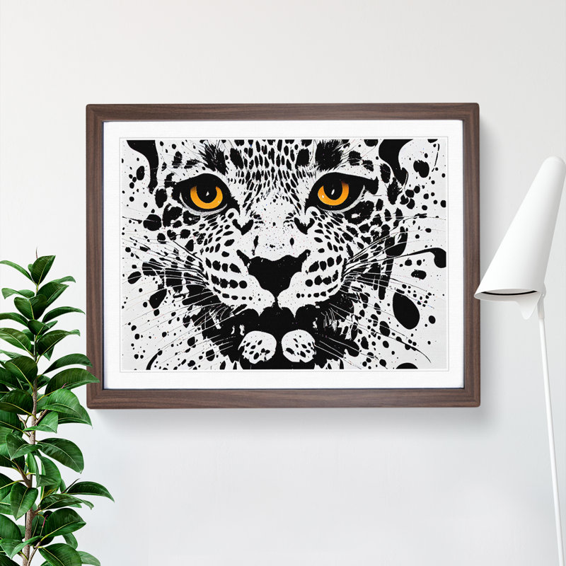 Leopard Splatter - Single Picture Frame Print, 46cm H x 64cm W x 2cm D, Walnut