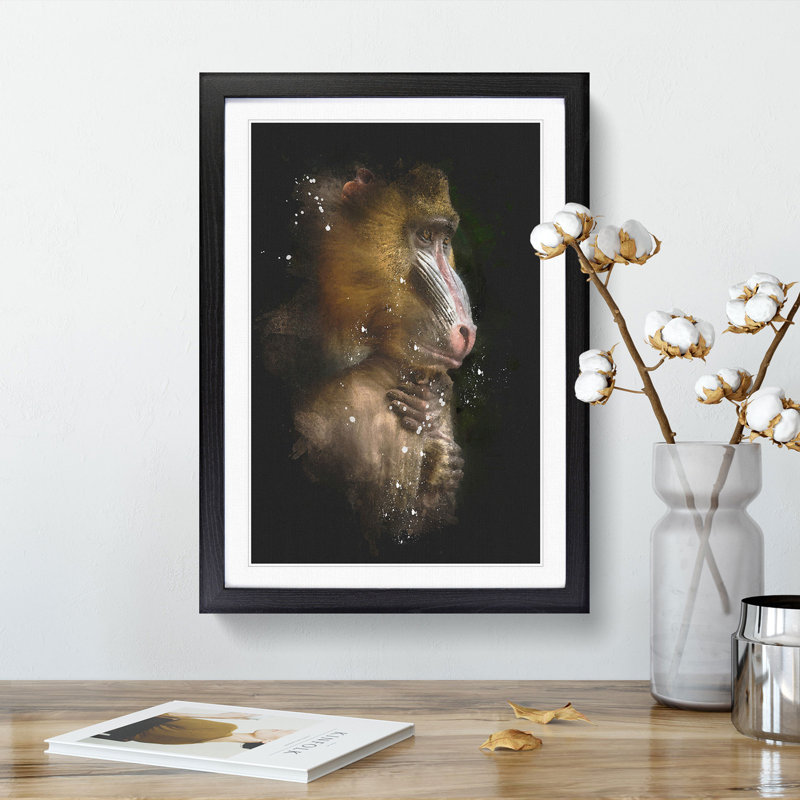 Mandrill Monkey Paint Splash - Picture Frame Graphic Art, 87cm H x 62cm W x 2cm D, Black Framed