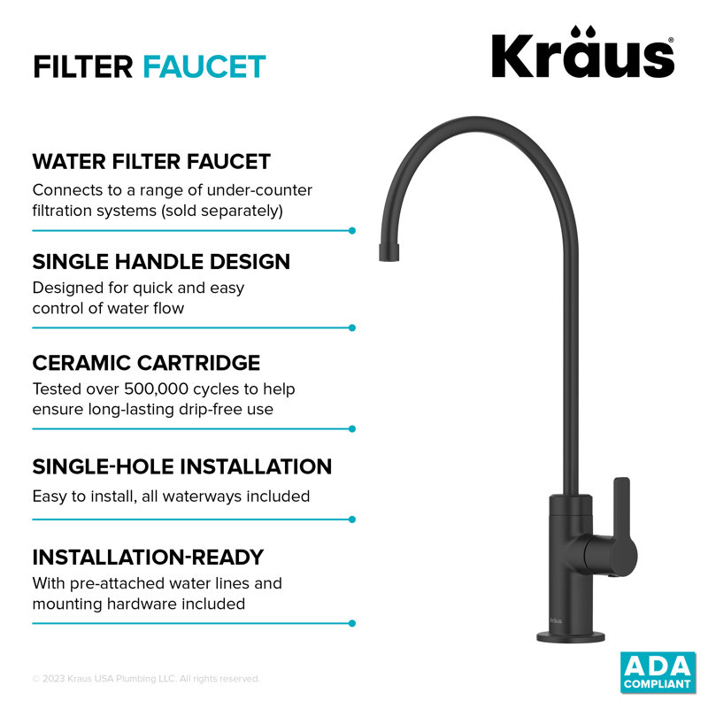 KRAUS Oletto Single Handle Drinking Water Filter Faucet for Reverse Osmosis, Matte Black