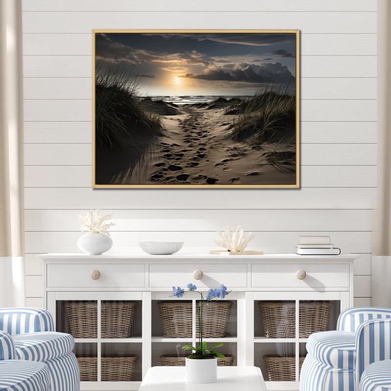 «Beach Photo Footprints In VI» - Art mural sur toile, H 30 po x l 40 po x P 1,5 po, Cadre naturel flottant