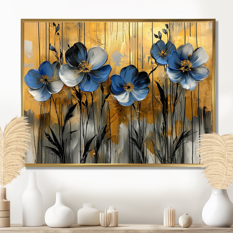 Monto - Floral Canvas Art Print, H 30 po x l 40 po, Picture Framed, Doré