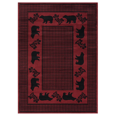 Tapis rouge / noir en polypropylène tissé à la machine Abelina