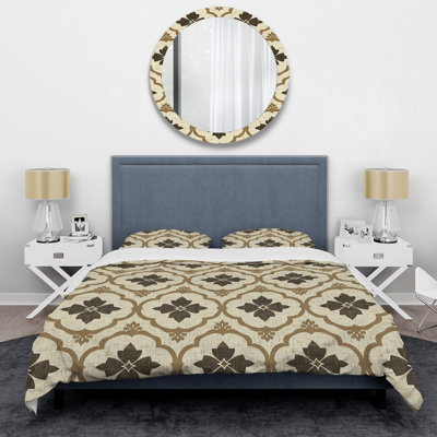 Ensemble de housse de couette moderne brun, beige et quadrilobe I