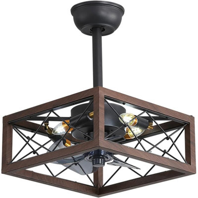 18" Ceiling Fan With Lights Remote/APP Control, Square Caged Ceiling Fan With 5 ABS Blades, 6 Speed Wind, 1H/2H/4H Timing, Reversible DC Motor For Bedroom (Bulbs Include)