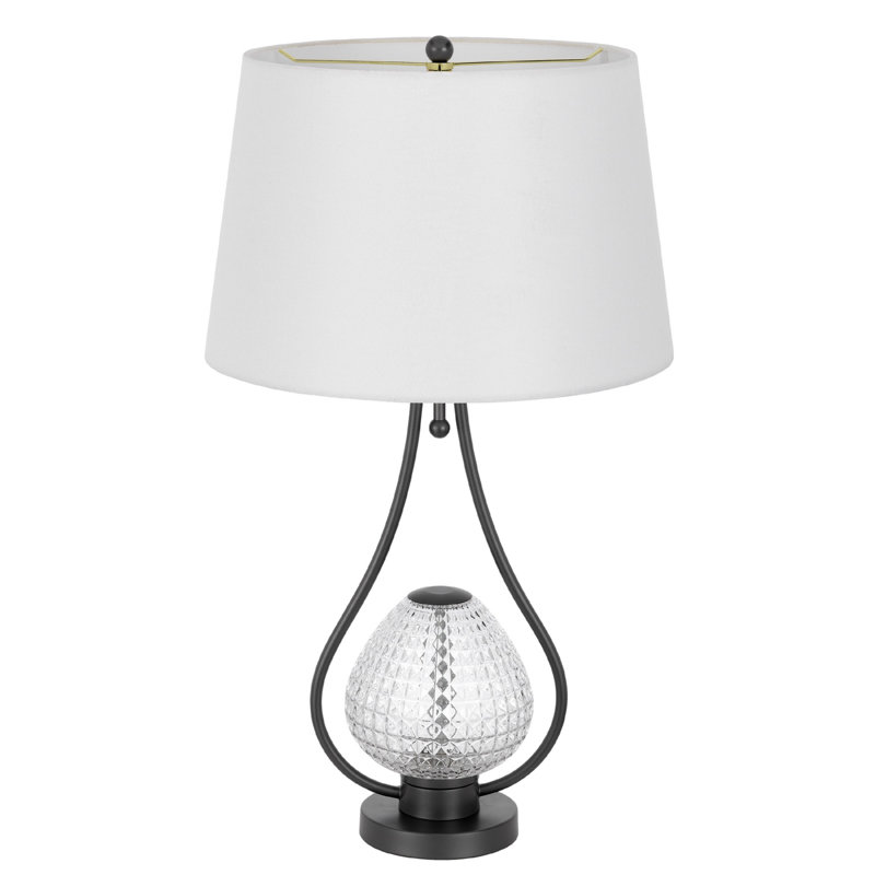 Lampe de table avec veilleuse, corps en verre en forme de diamant Teardrop, métal gris