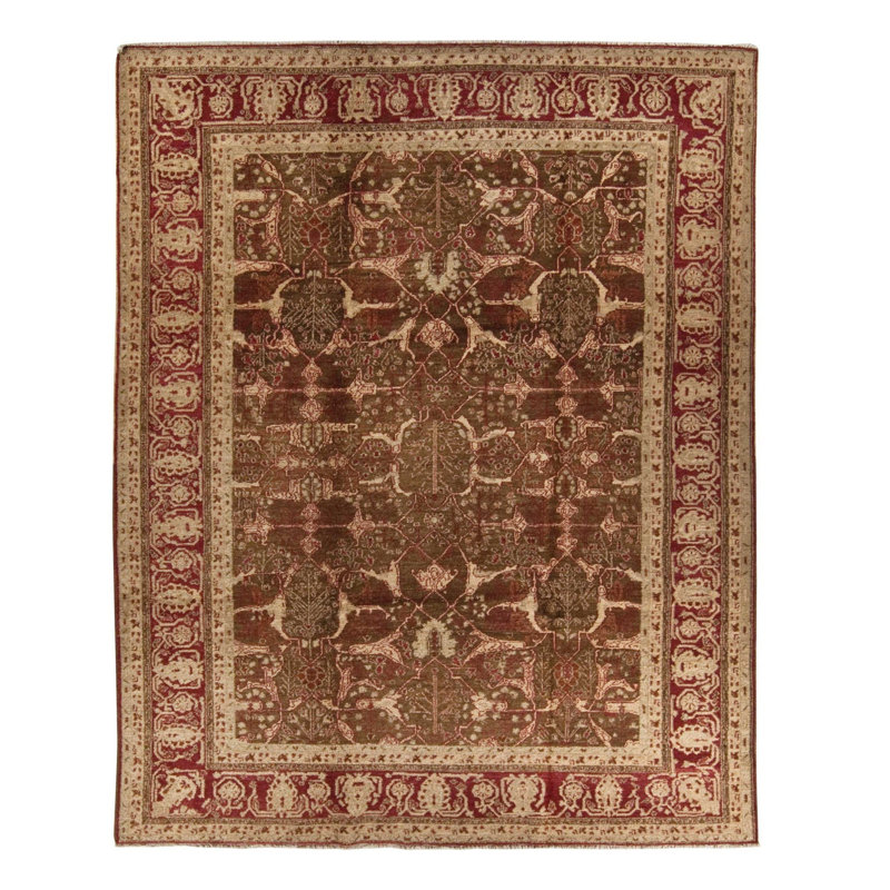 Mahabad Wool Oriental Area Rug in Beige/Green/Red, Rectangle 8' x 10'