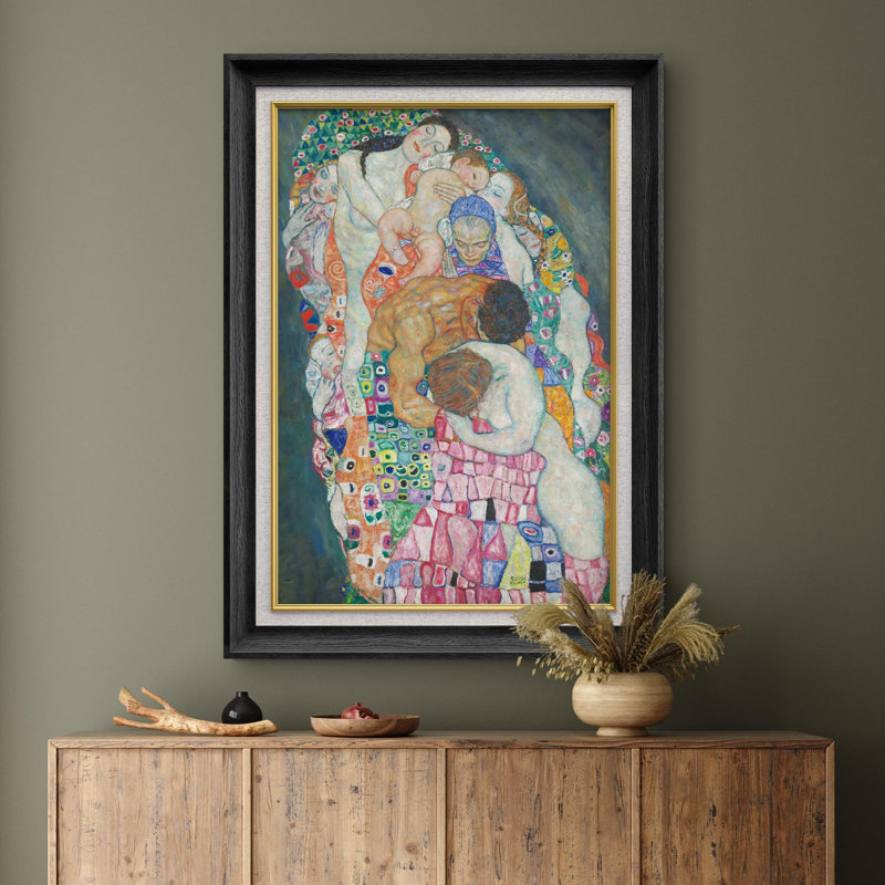«La mort et la vie» par Gustav Klimt - Peinture sur toile à cadre unique, Noir