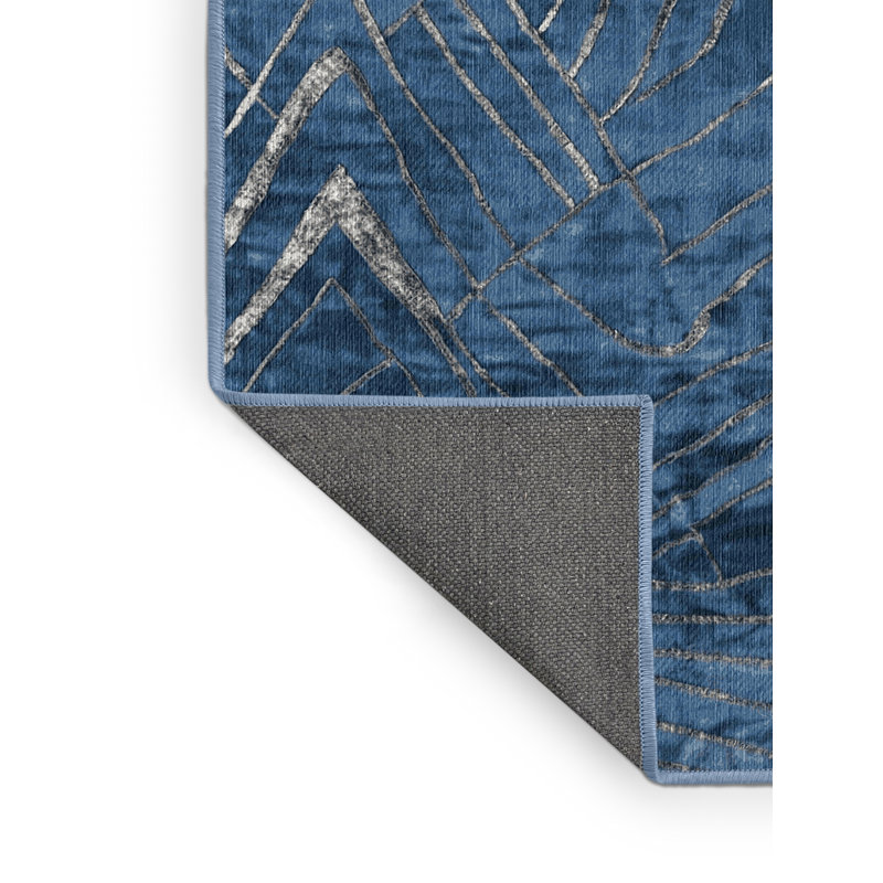 Machine Washable Blue Area Rug, Rectangle 3' x 5'