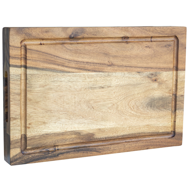 Acacia Wood Cutting Board with Groove Handles, 18 x 12 Inch
